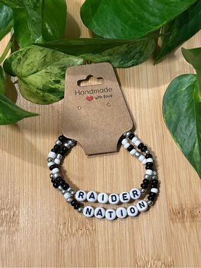 🖤🏈Raider Nation 2-Piece Stretchy Beaded Bracelet Set |Handmade |Bracelet Stack